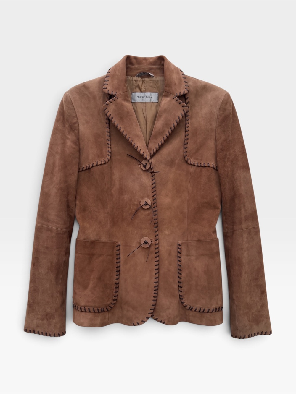 VTG Sportmax Max Mara Genuine Suede Button-Front Jacket Western Blazer Size 6